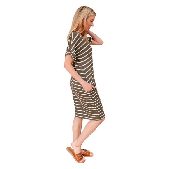 NEW ZENANA believe in now t-shirt dress in olive - Picture 3 of 3